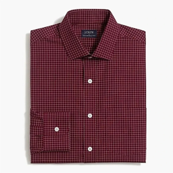 NWT J.CREW THOMPSON MAROON CHECKERED FLEX FIT BUTTON DOWN SHIRT - Picture 1 of 6
